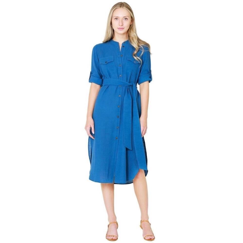 Veronica Beard Makua Button Down Midi Belted Dress Size M